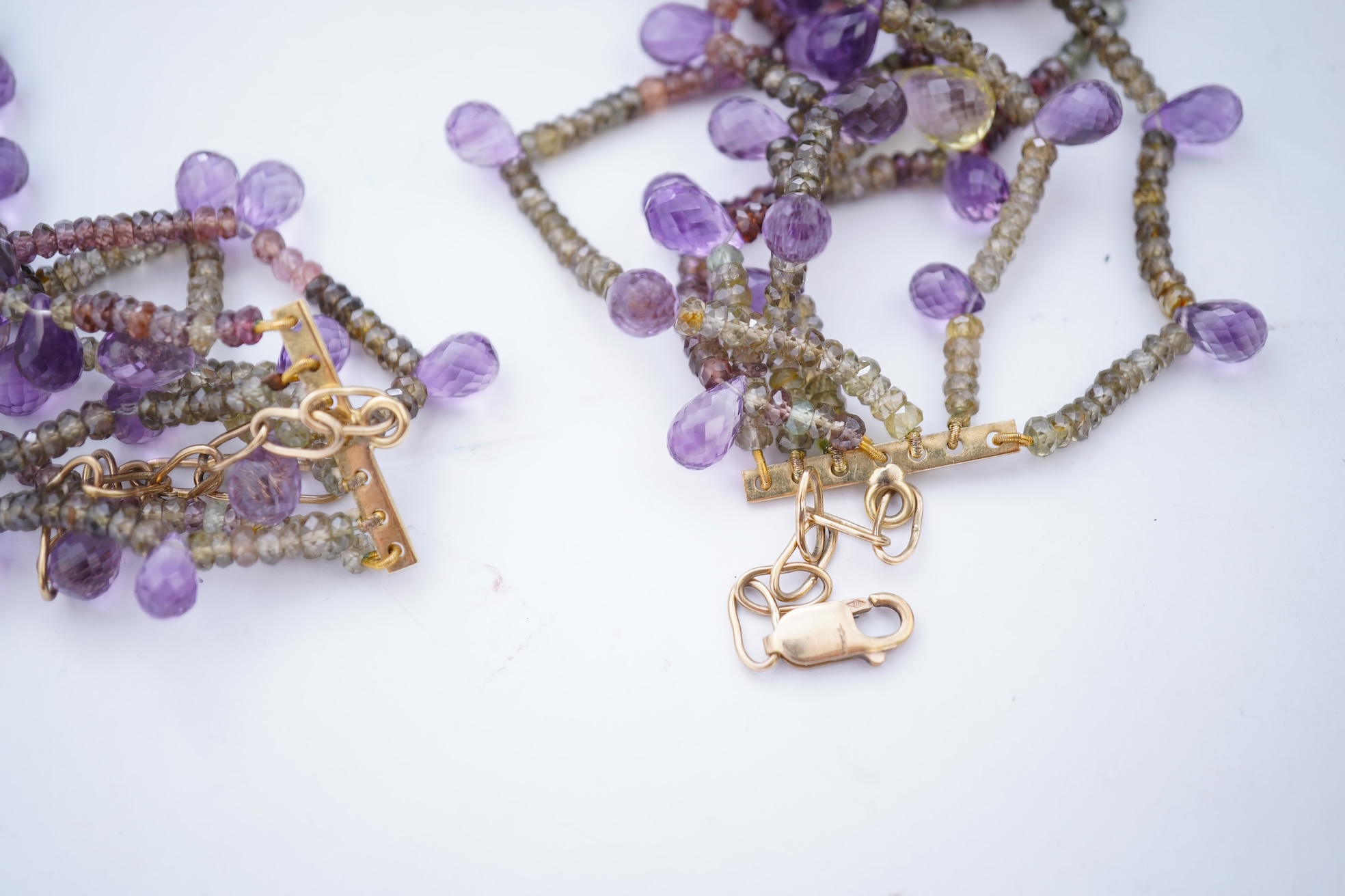 A tourmaline, citrine and amethyst necklace